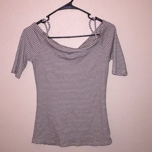 BLACK & WHITE STRIPED OFF THE SHOULDER SHIRT